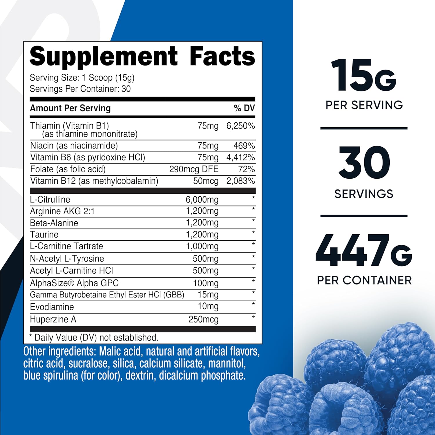 Nutricost-Pre-entreno sin cafeina- 1 Libra-Blue Raspberry