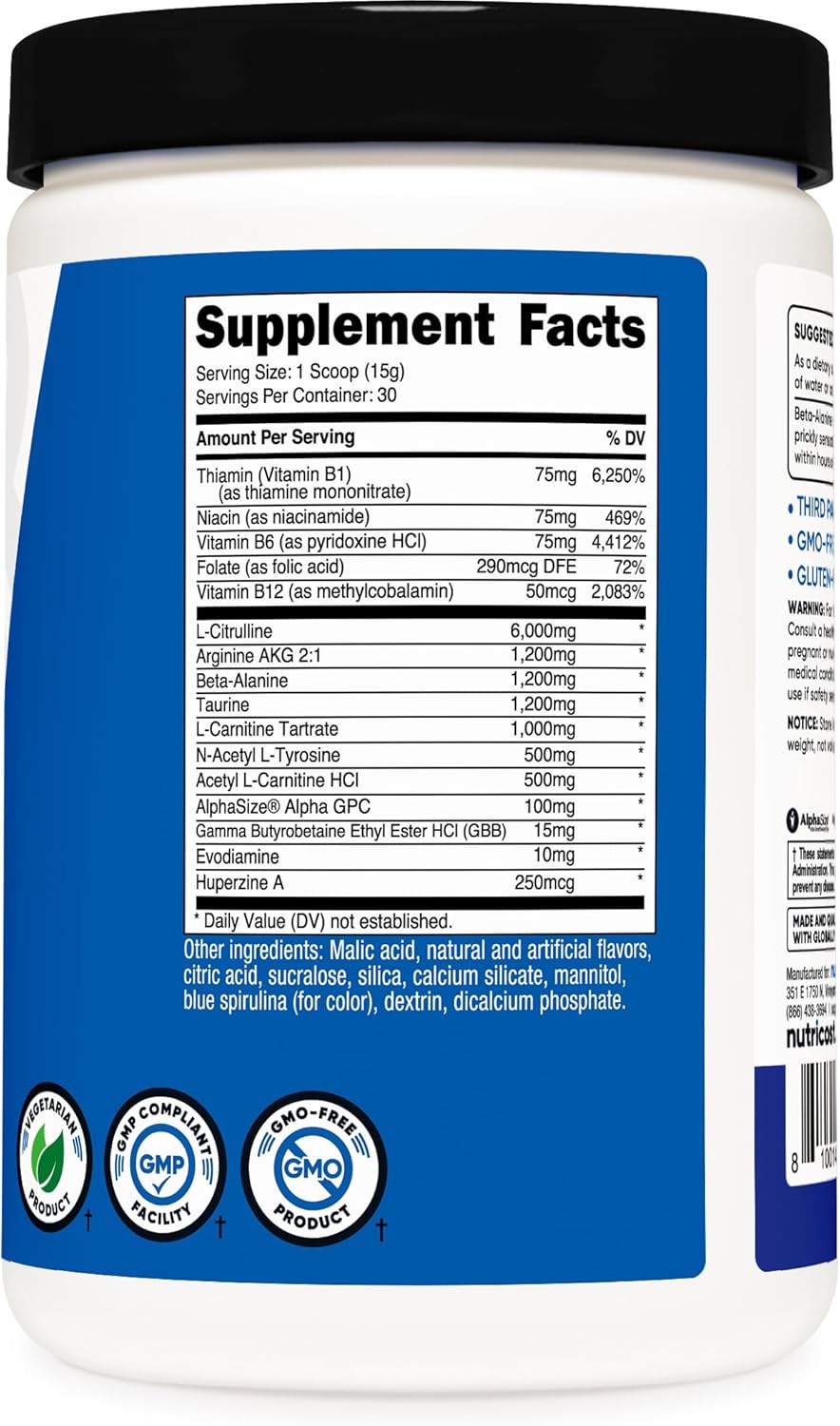 Nutricost-Pre-entreno sin cafeina- 1 Libra-Blue Raspberry