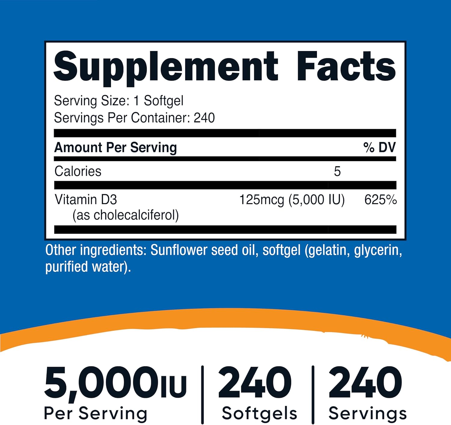 Nutricost Vitamina D3 – 240 cápsulas