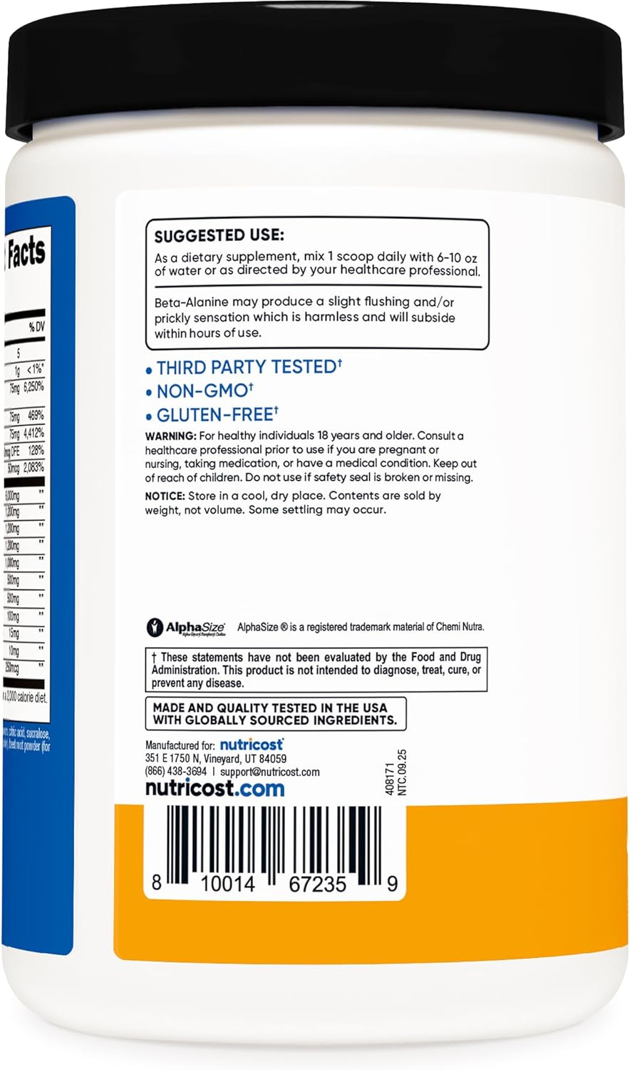 Nutricost-Pre-entreno sin cafeina- 1 Libra-Peach Mango