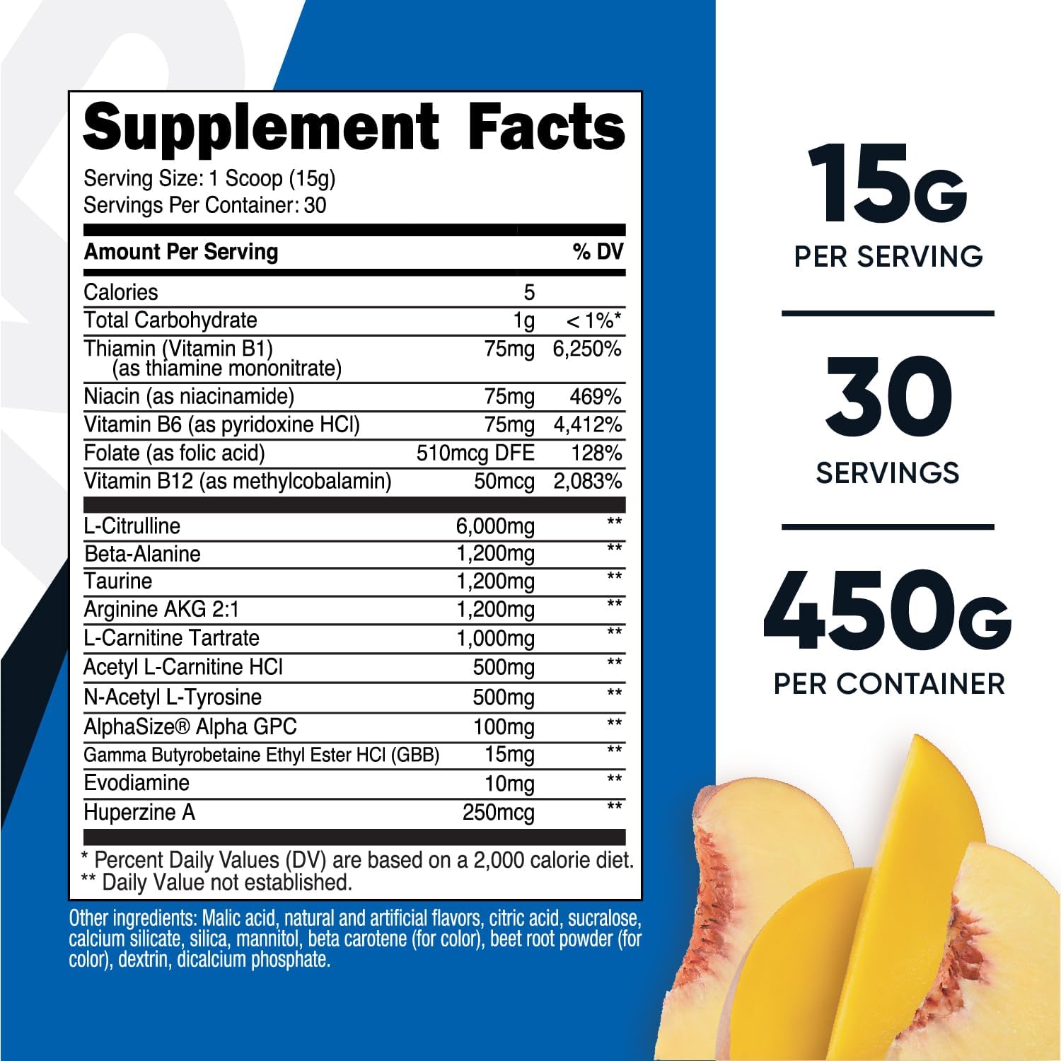 Nutricost-Pre-entreno sin cafeina- 1 Libra-Peach Mango