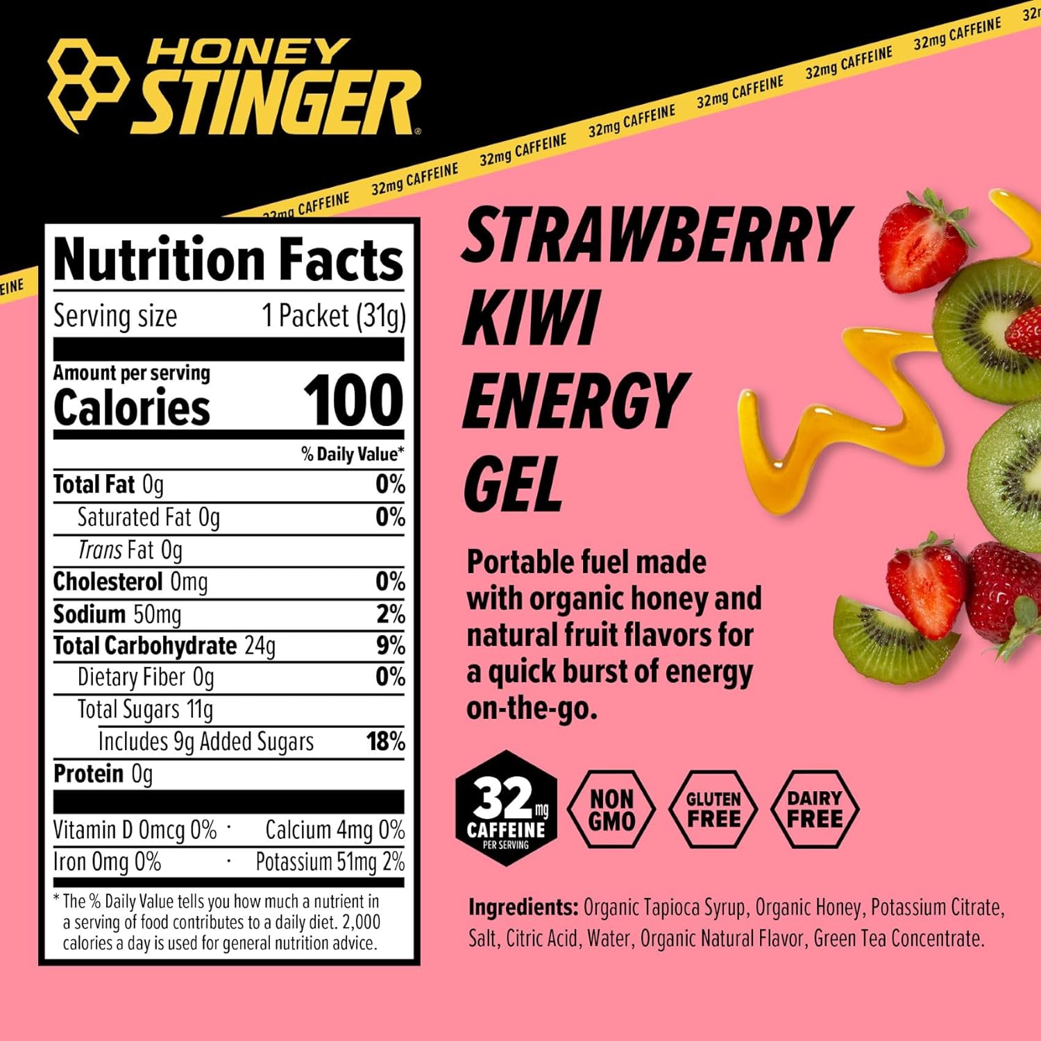 Honey Stinger Energy Gel con cafeína 24 sobres – Kiwi con fresa